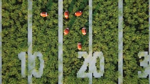 an aerial view of a football field with the numbers 10, 10, 10,
