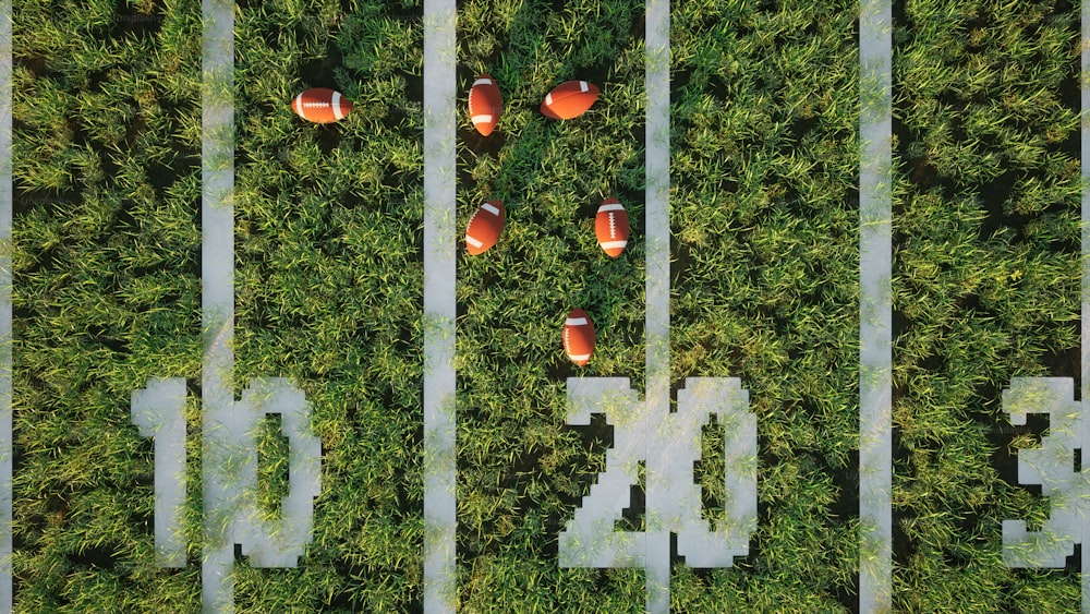 una vista aérea de un campo de fútbol con los números 10, 10, 10,