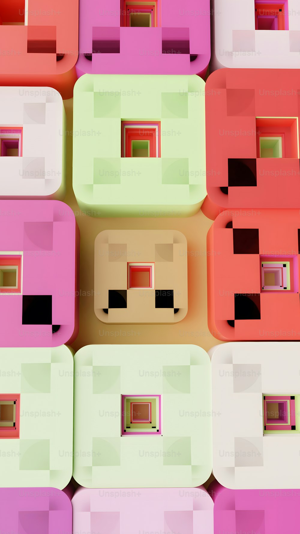 un gruppo di diversi blocchi colorati seduti uno accanto all'altro