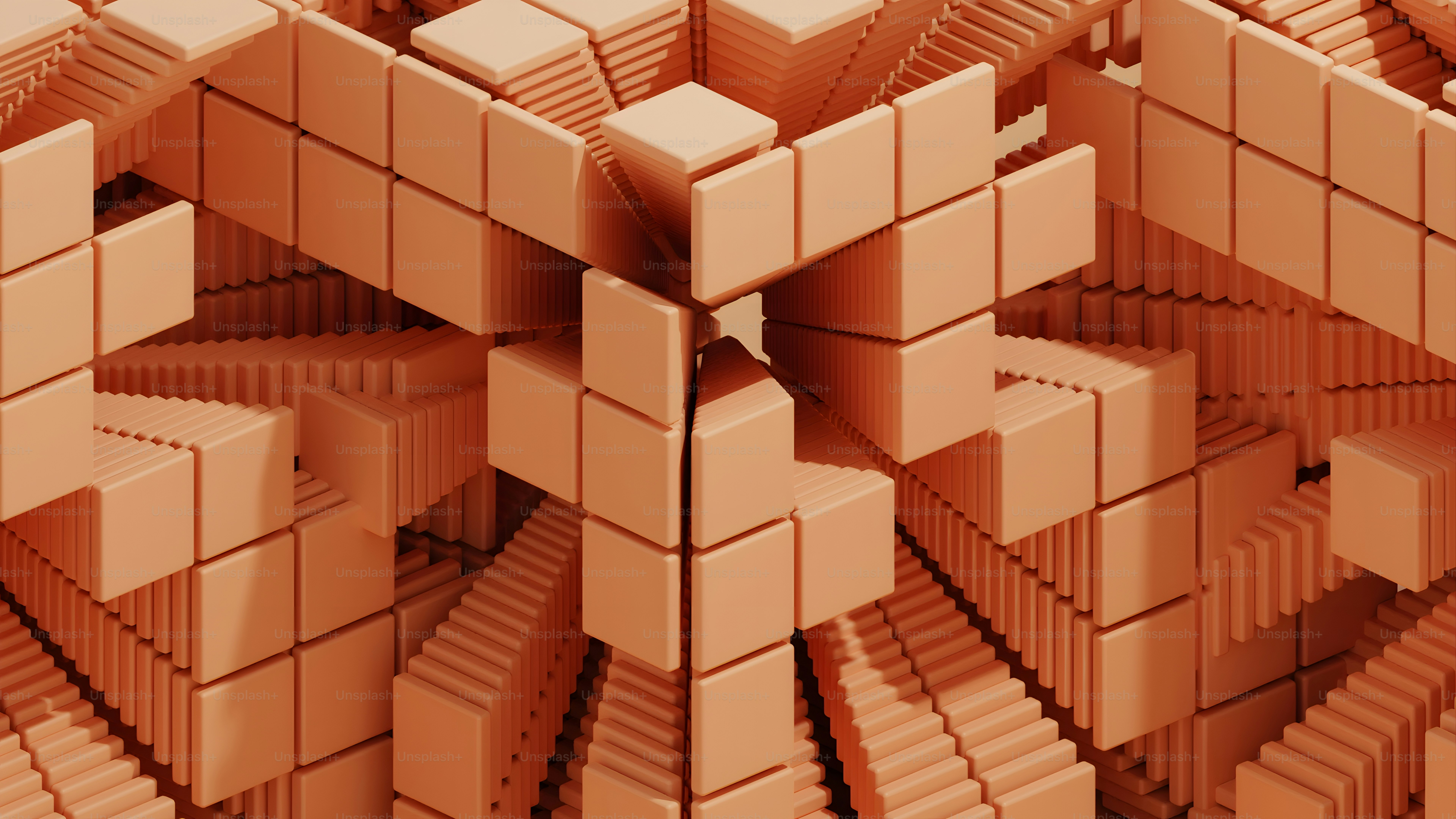 Un grande gruppo di cubi arancioni con una stella nel mezzo