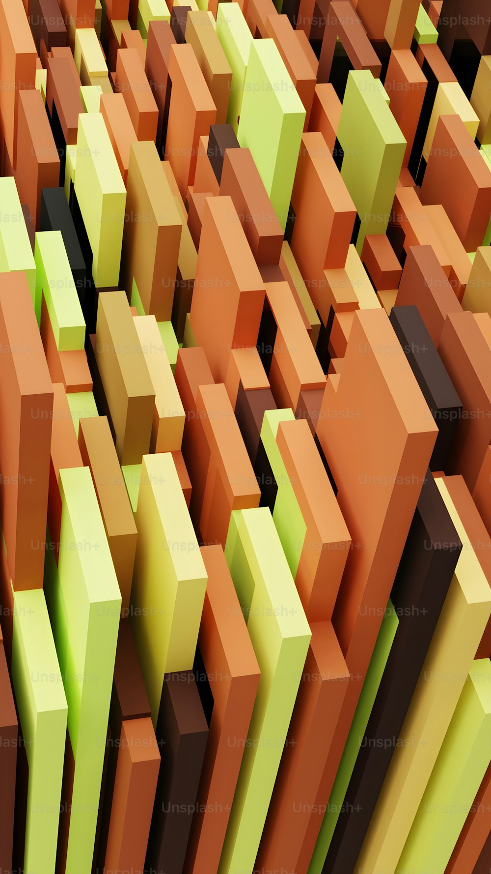 a large group of orange and green blocks