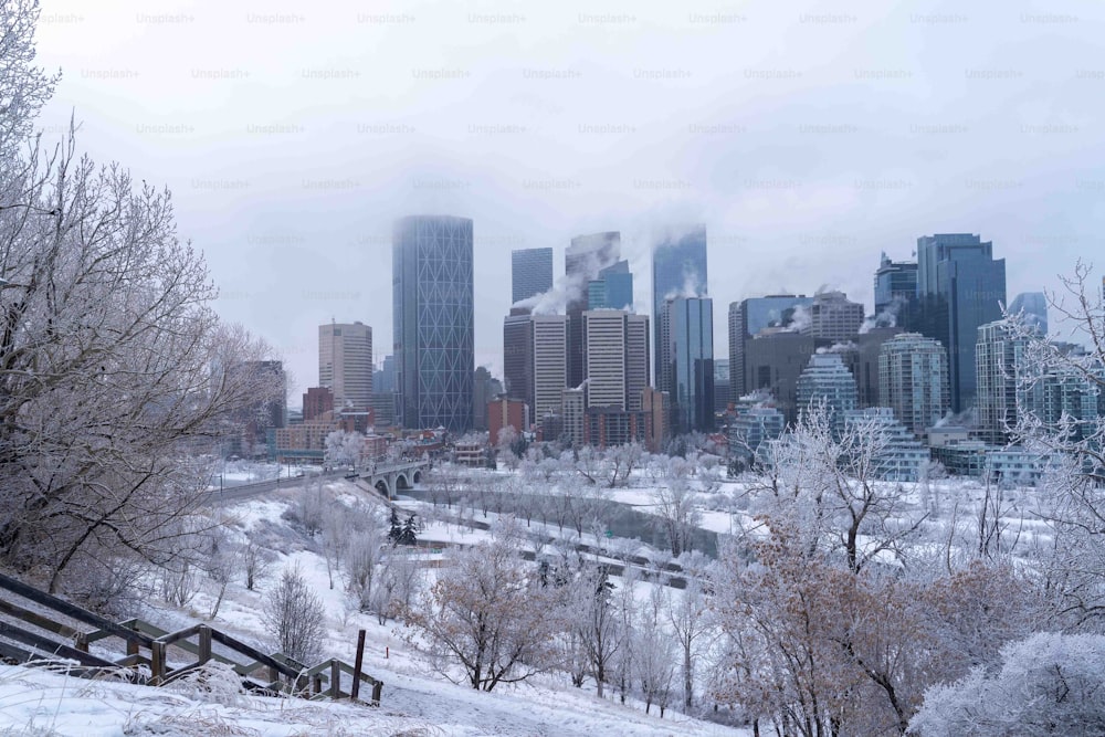 Una vista di una città in inverno