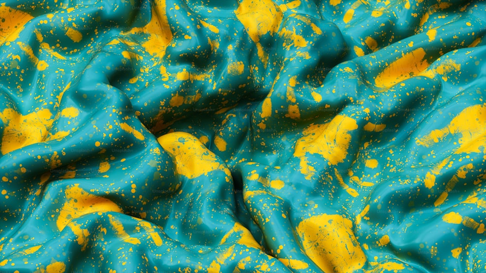a blue and yellow fabric with yellow spots