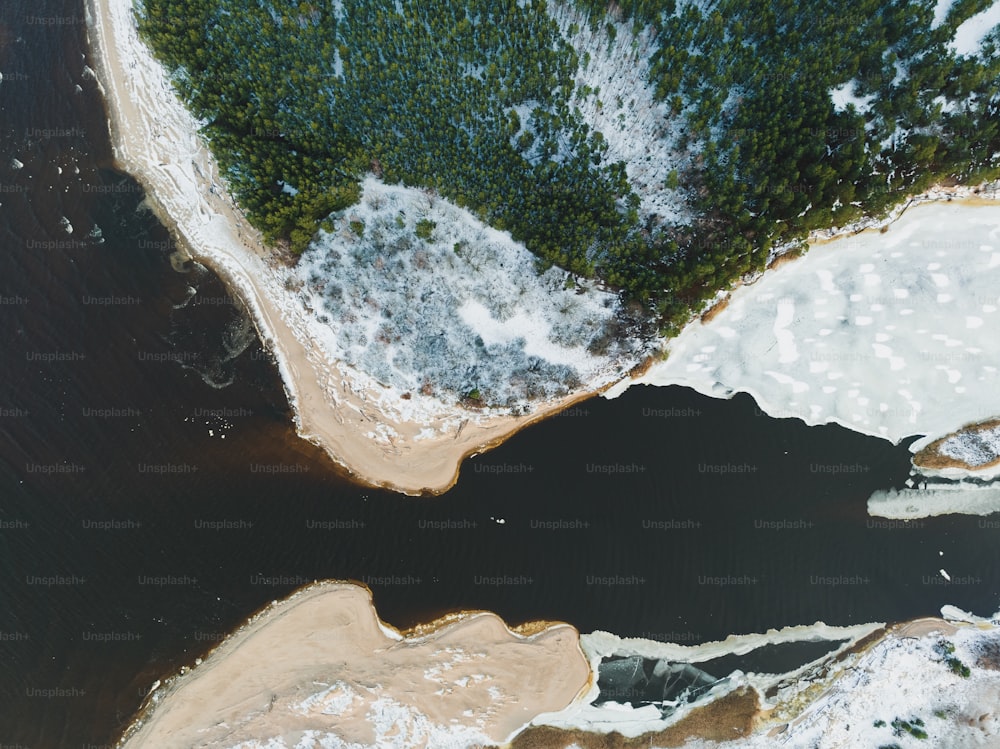 an aerial view of a body of water