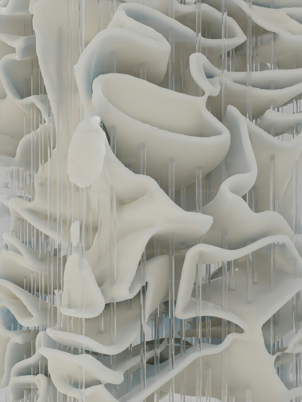 an abstract painting of white flowing water