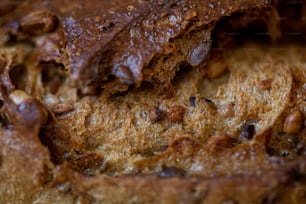 a close up of a piece of chocolate bread
