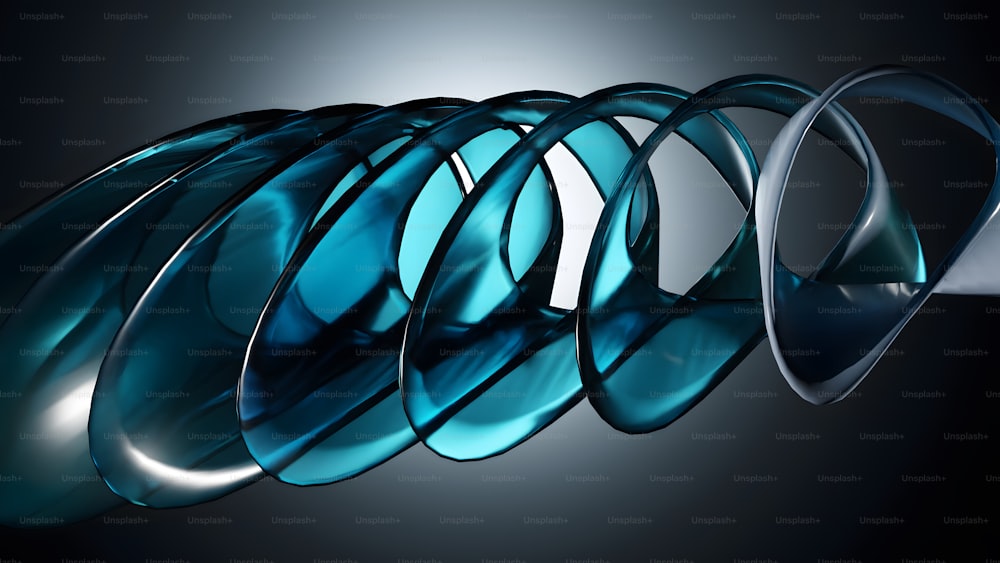 Eine Gruppe blauer Ringe, die von einer Decke hängen