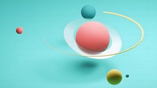 Un grupo de bolas de diferentes colores flotando en el aire