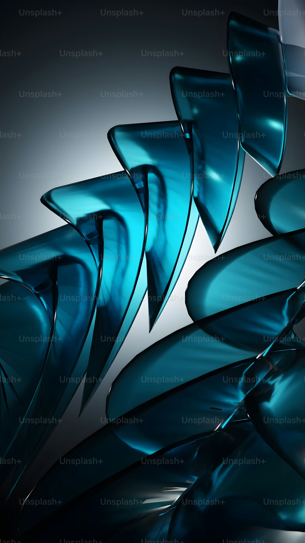 a blue abstract art piece on a black background