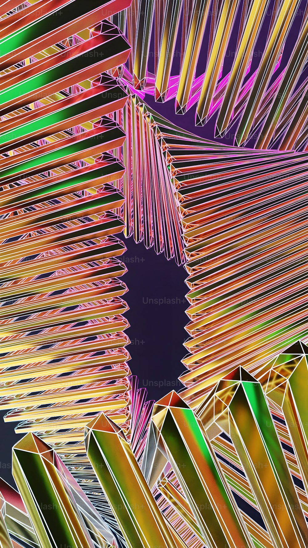 an abstract image of colorful lines and shapes
