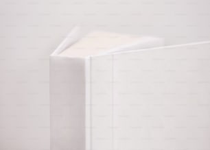 um livro branco sentado em cima de uma mesa de madeira