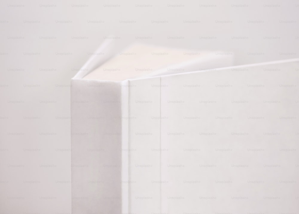 um livro branco sentado em cima de uma mesa de madeira