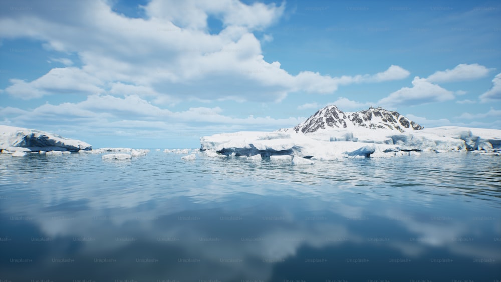 Eine Gruppe von Eisbergen, die auf einem Gewässer schwimmen