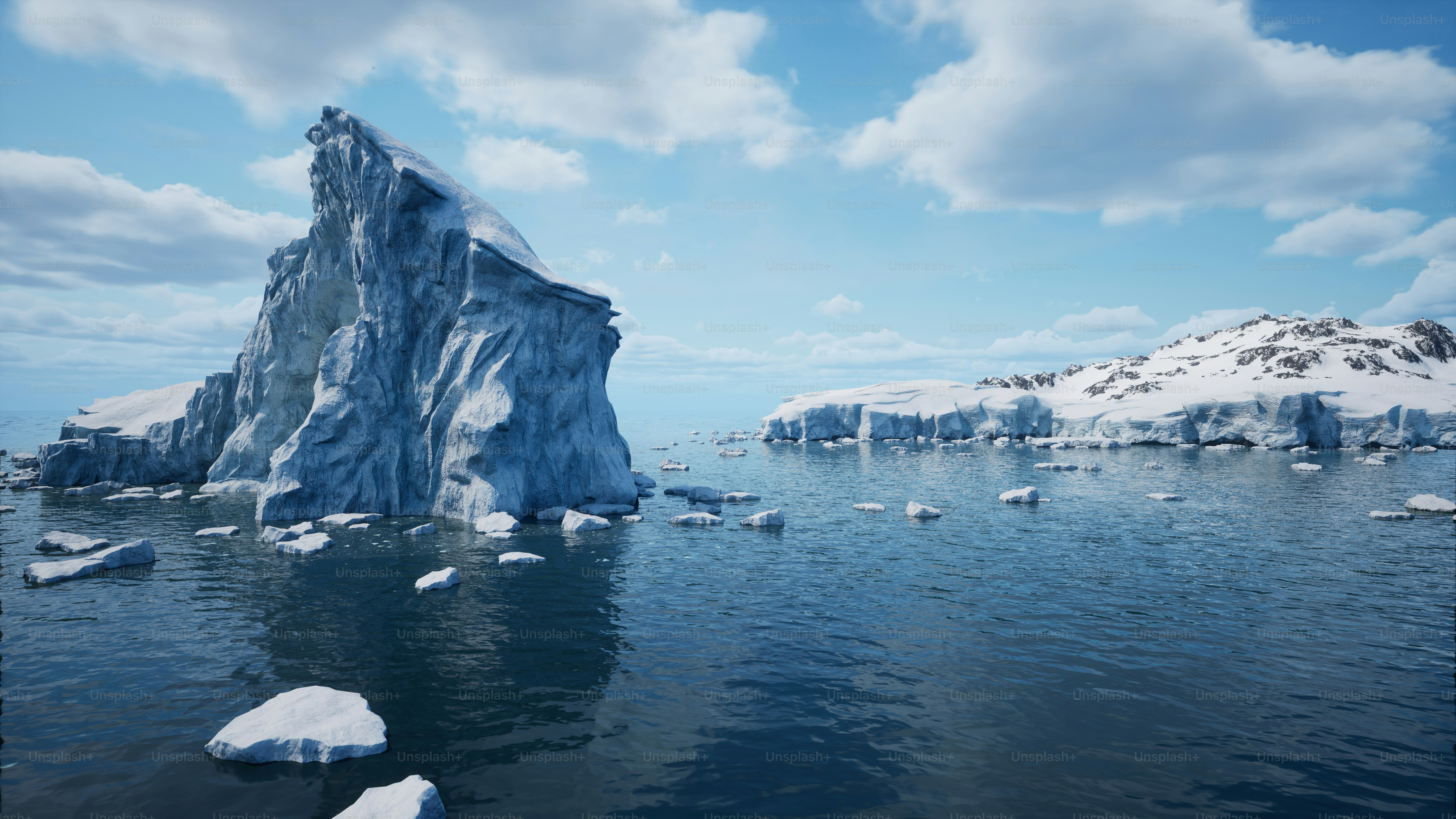 a large iceberg floating on top of a body of water
