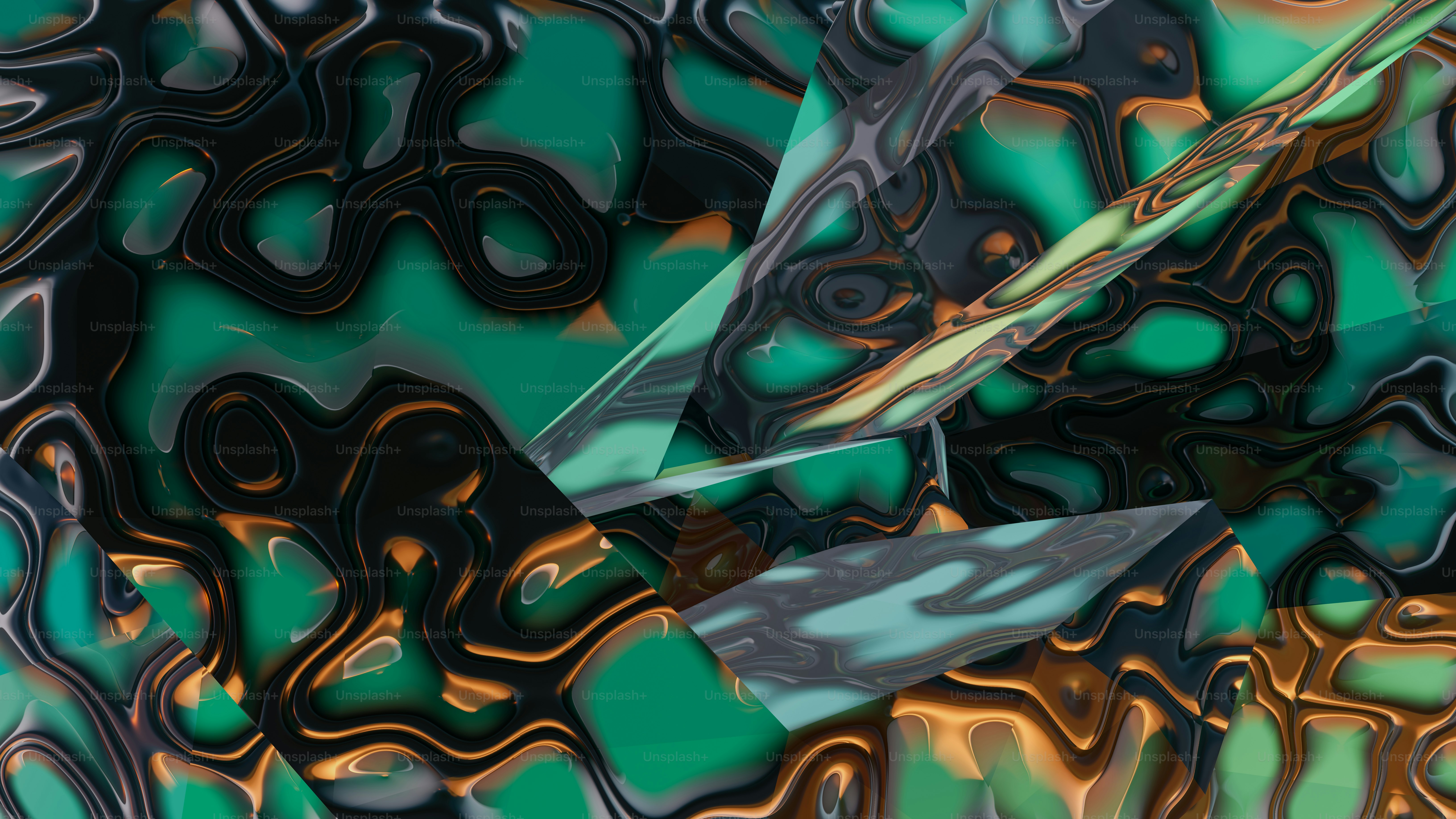 A green and black abstract painting with a white background photo ...