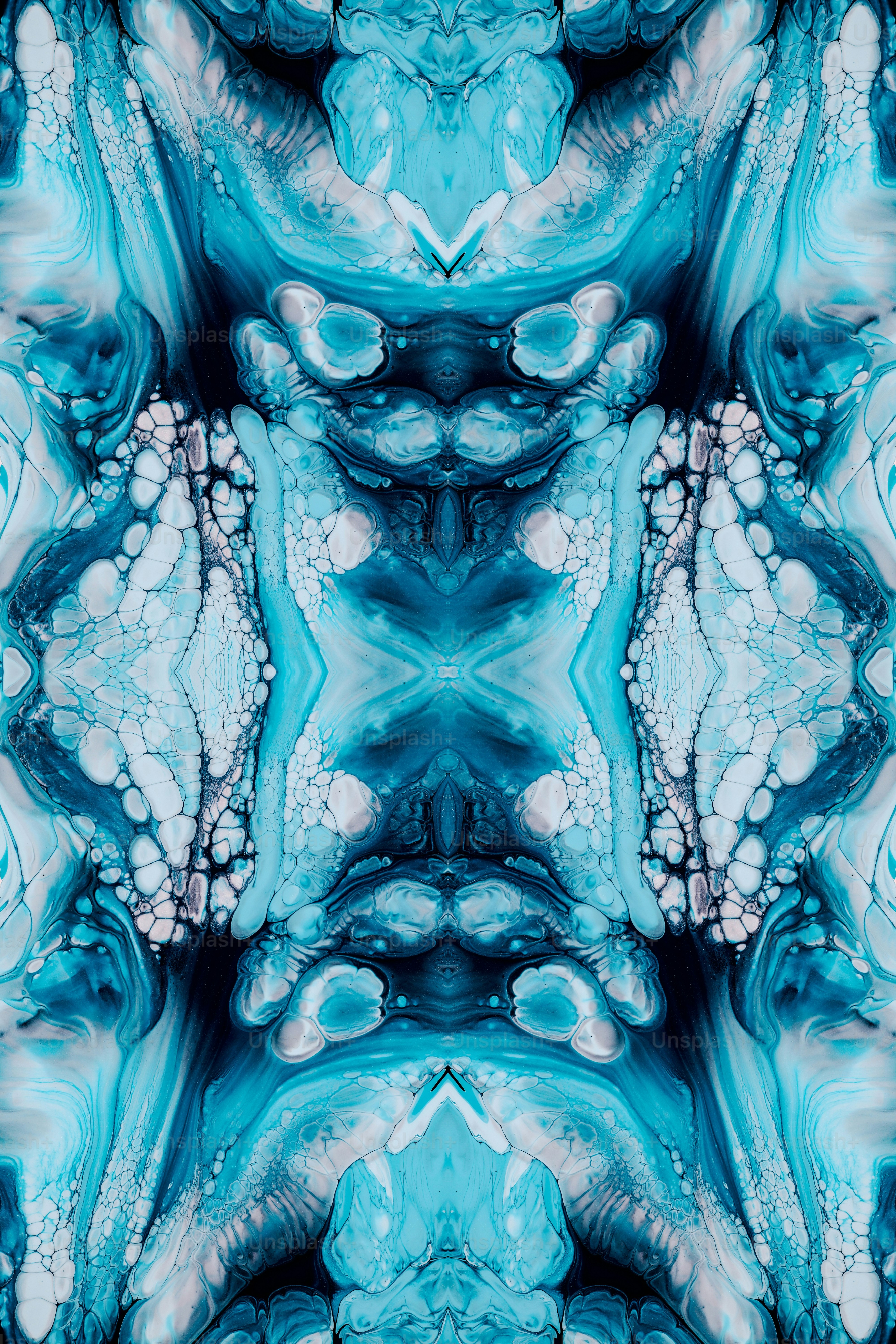 a blue and white pattern with a large amount of bubbles