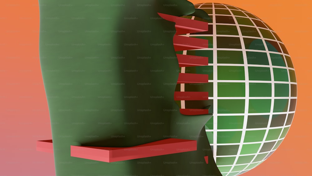 uma imagem estilizada de um objeto verde e vermelho
