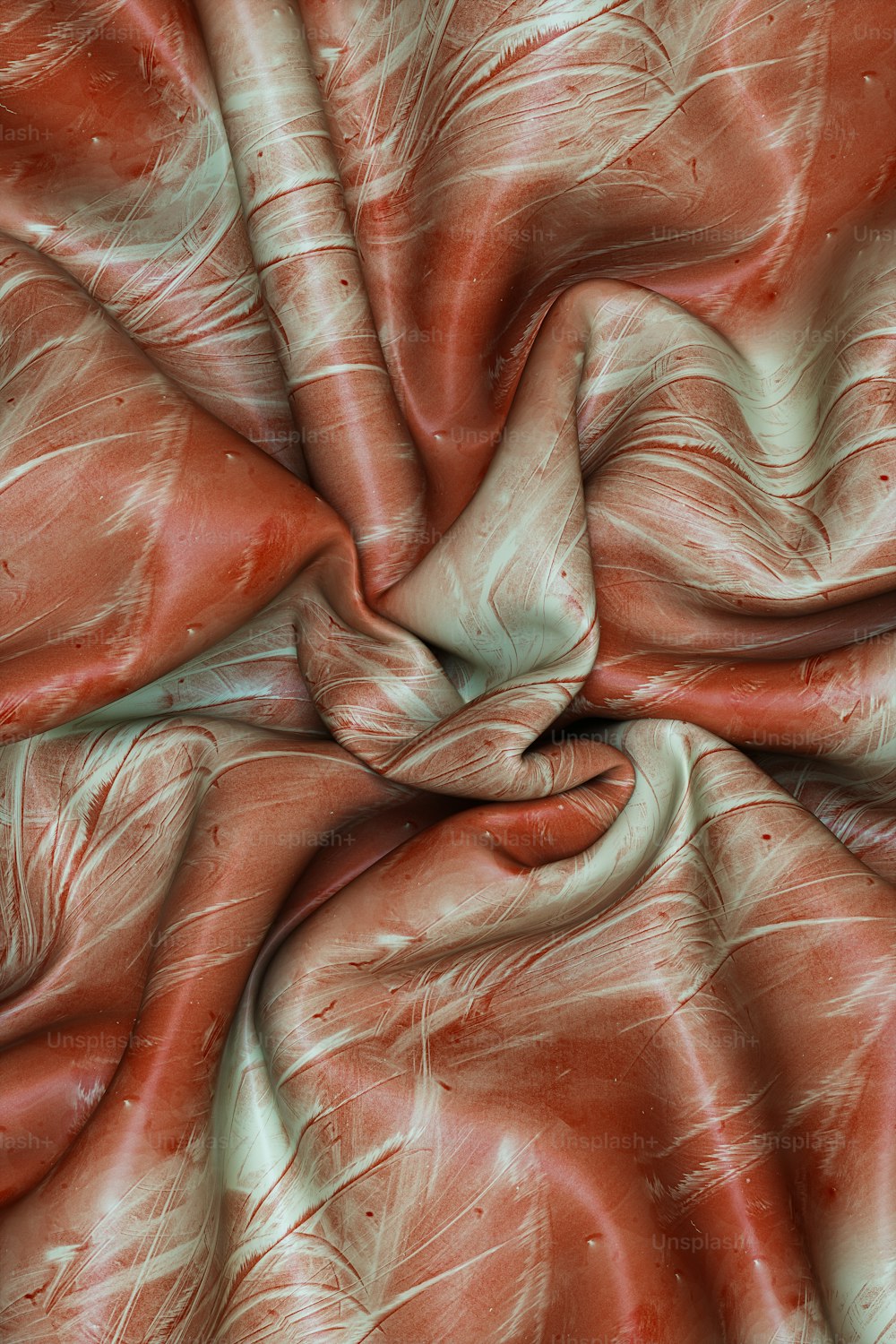 a close up of a red and white fabric