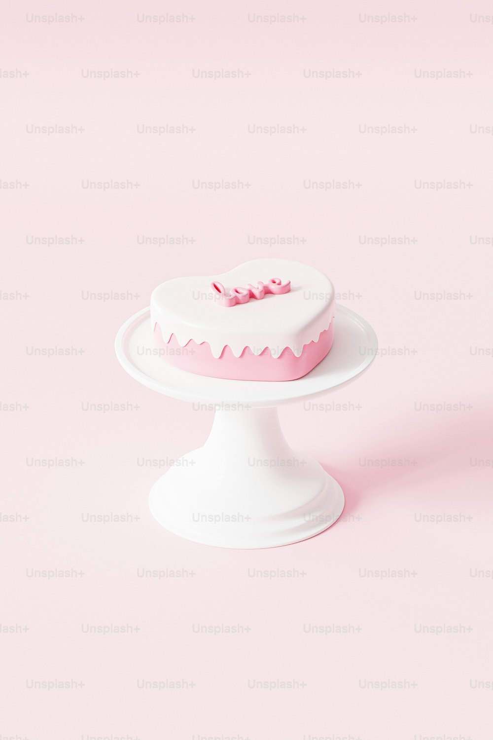 a white cake with pink icing on a white cake stand