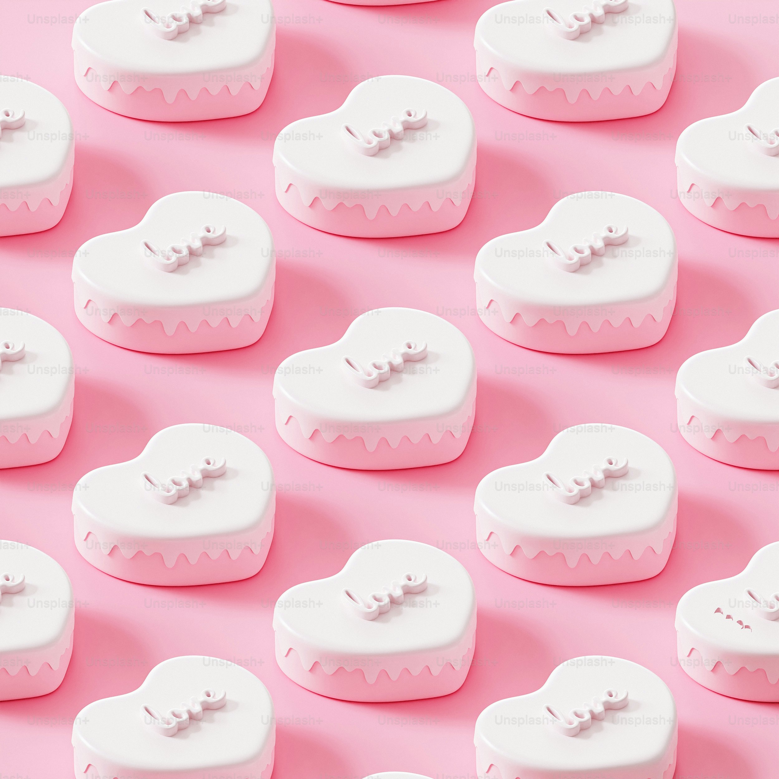 a group of white and pink hearts on a pink background