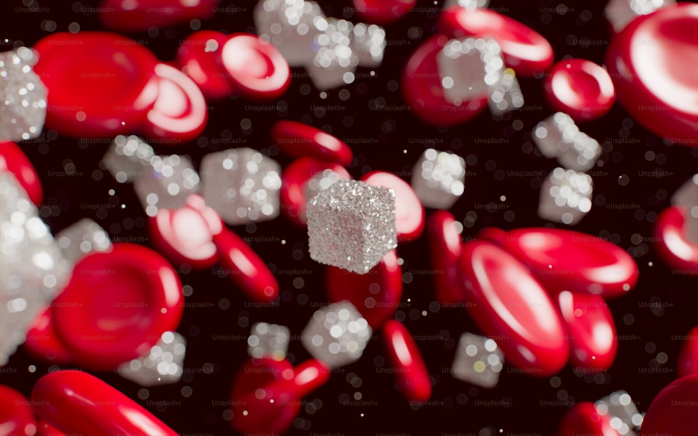 a close up of red and white buttons