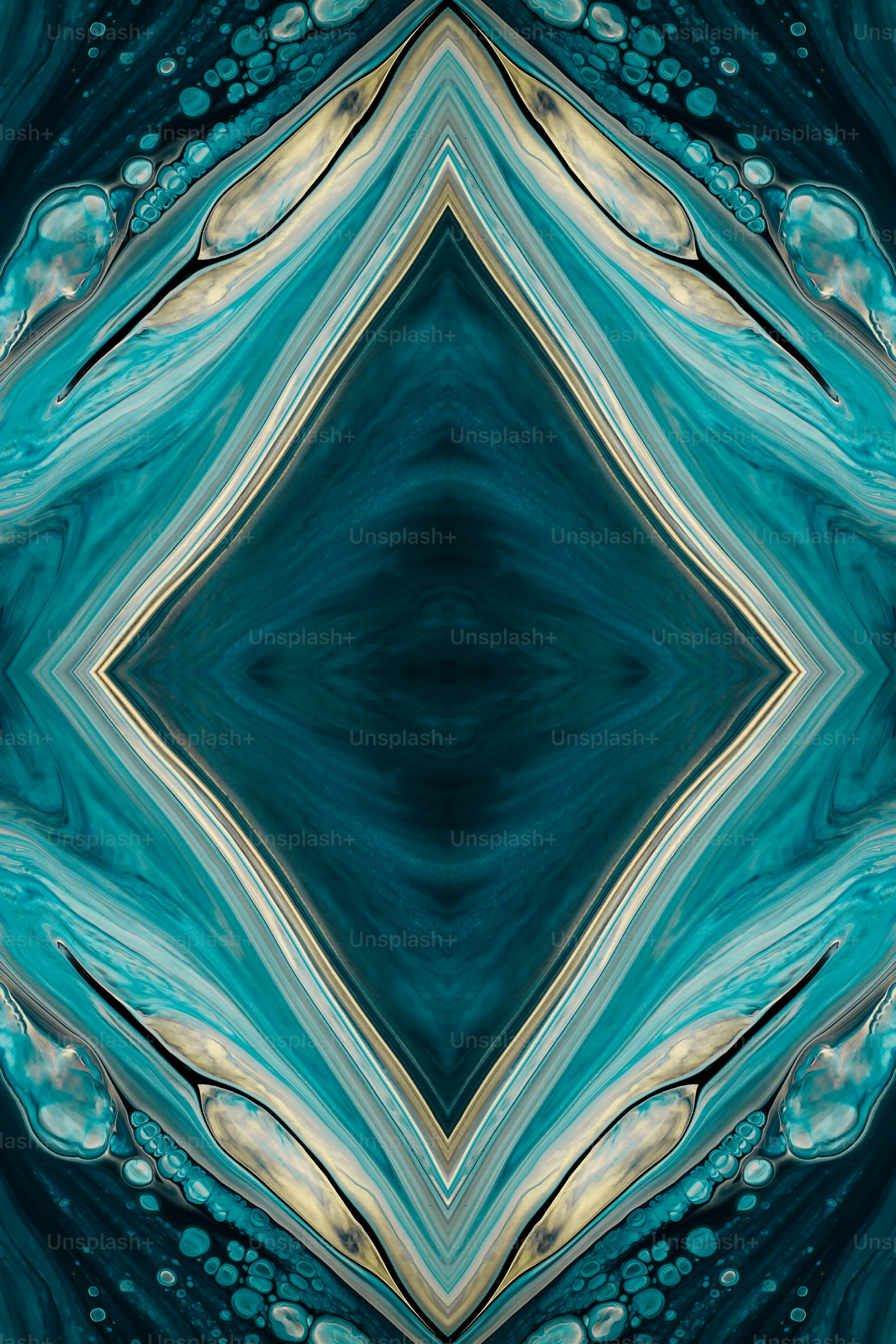 a blue and gold abstract background with a diamond shape