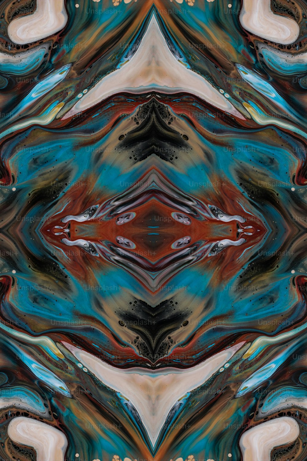 an abstract image of a red, blue, and black object