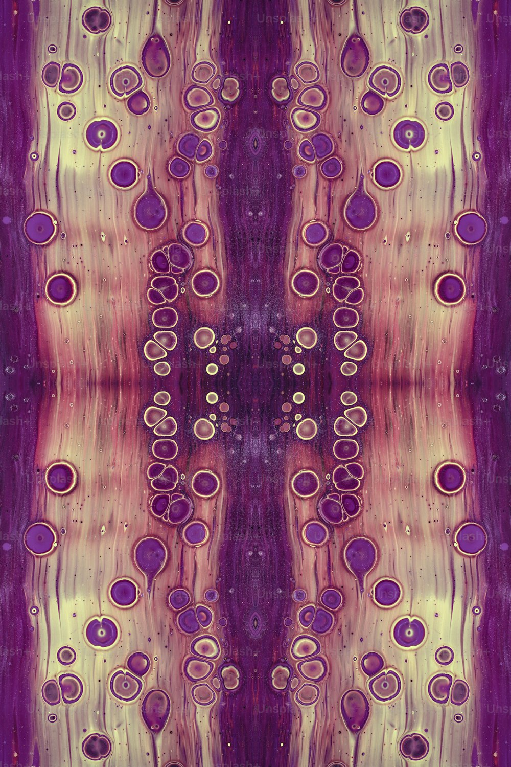 a purple and white abstract painting with circles
