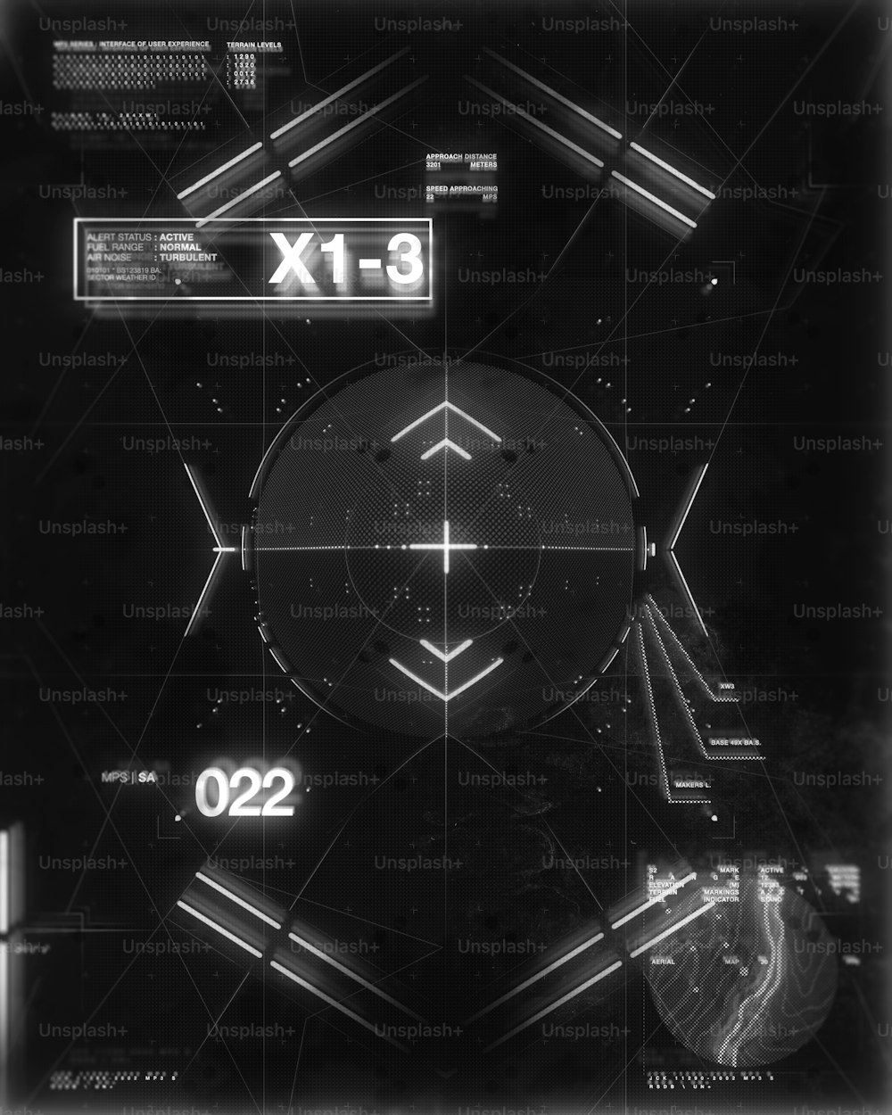 a black and white photo of a futuristic interface