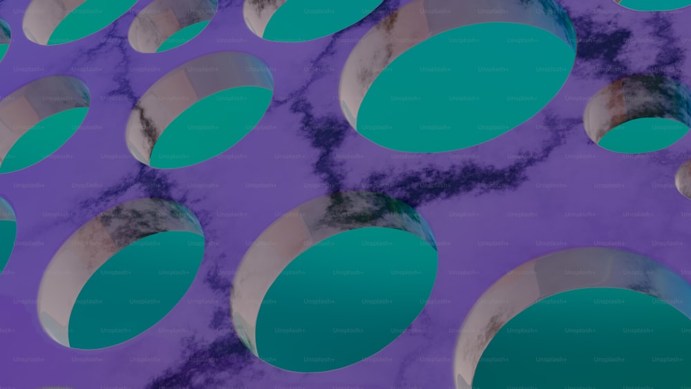 a purple and blue background with circles and clouds