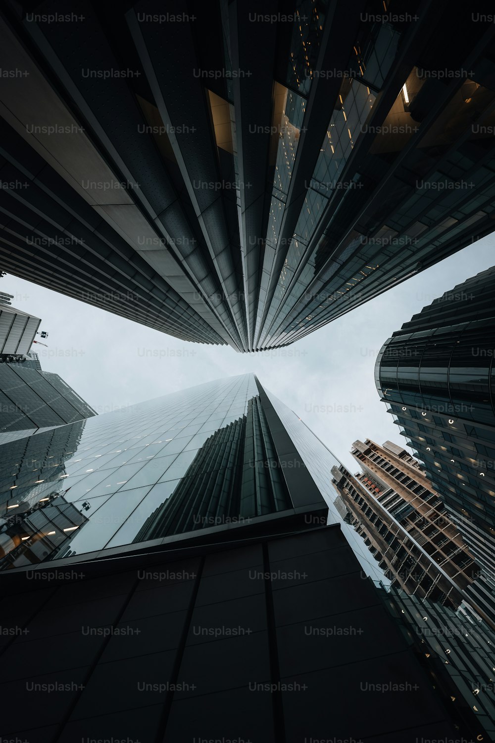 looking up at skyscrapers from the ground