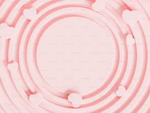 Un cercle de cœurs sur fond rose
