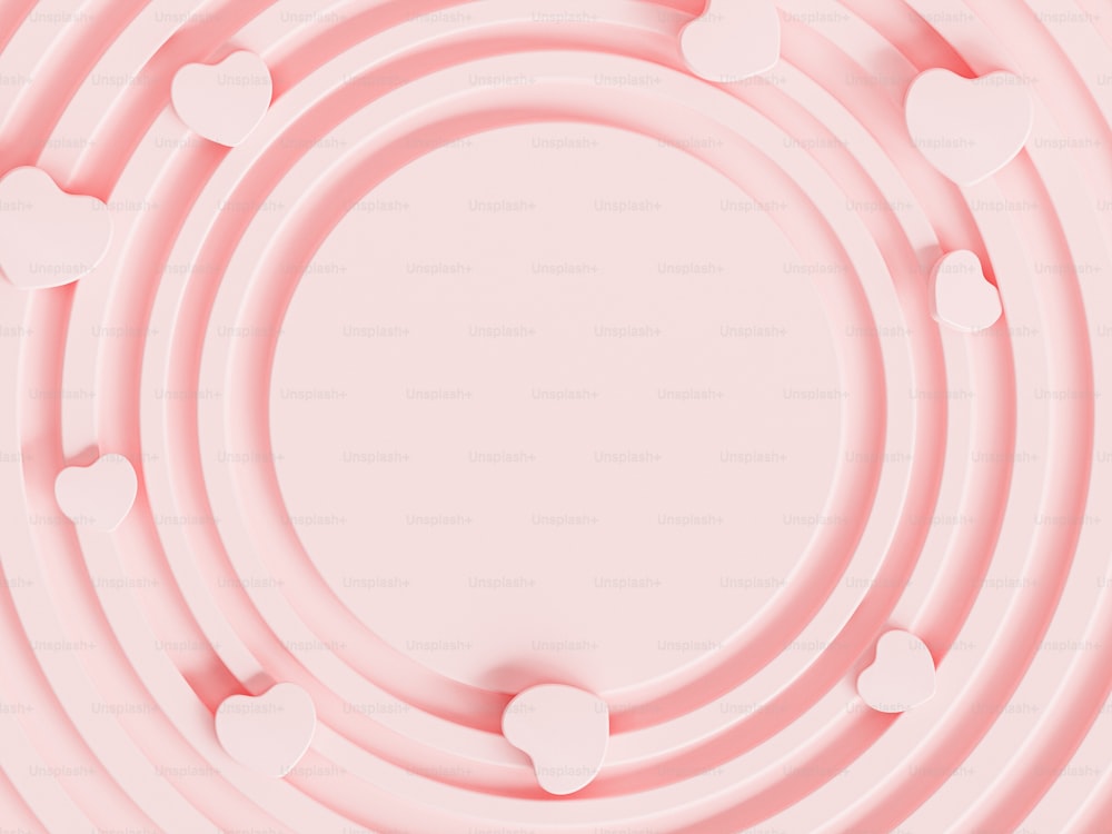 a circle of hearts on a pink background