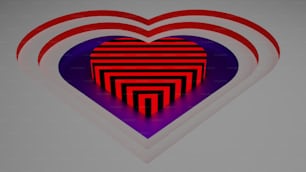 Un cuore rosso e viola circondato da cuori rossi e viola più piccoli