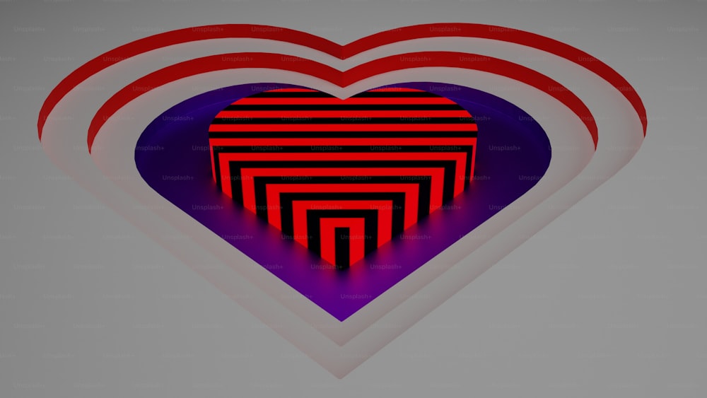 Un corazón rojo y púrpura rodeado de corazones rojos y púrpuras más pequeños