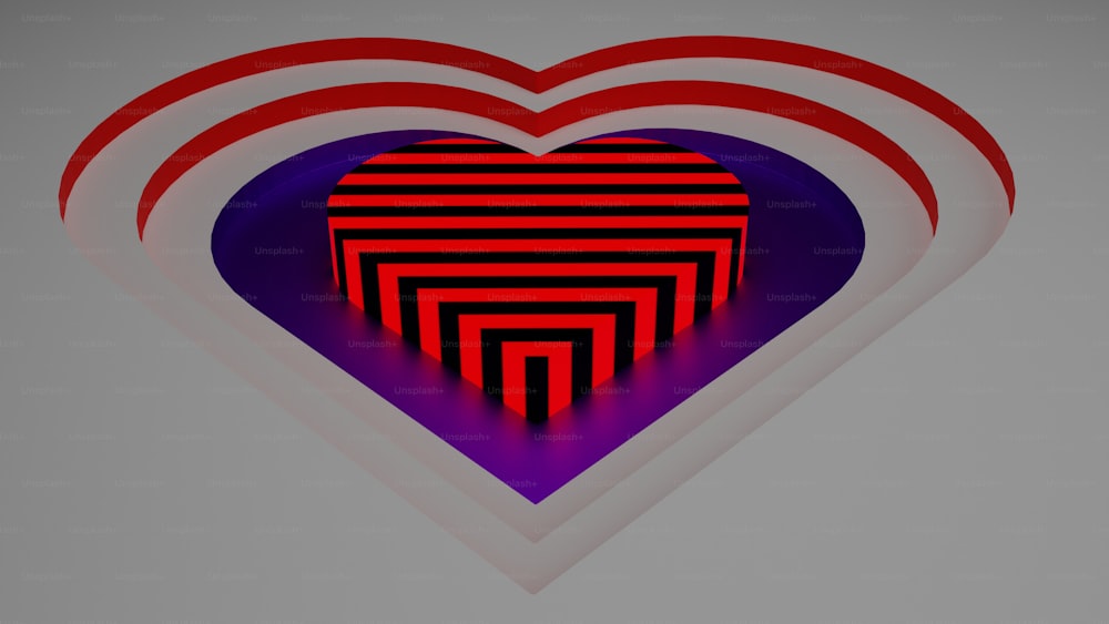 a red and purple heart surrounded by smaller red and purple hearts