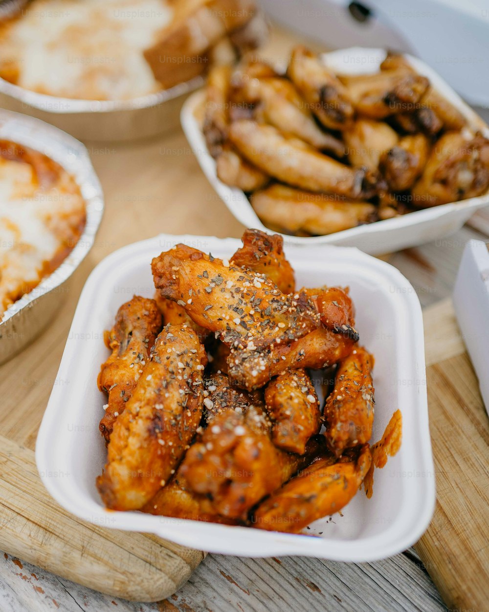 a close up of a tray of food on a table