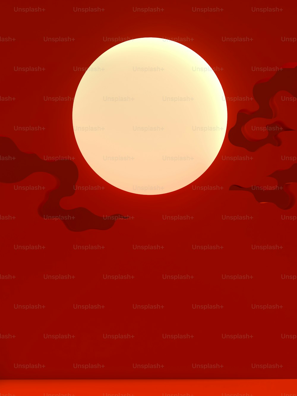 a red background with a large white ball in the middle