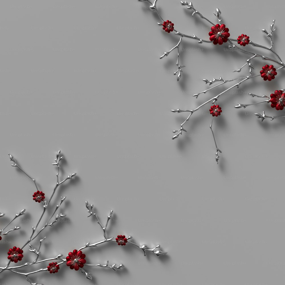 a branch with red berries on it on a gray background