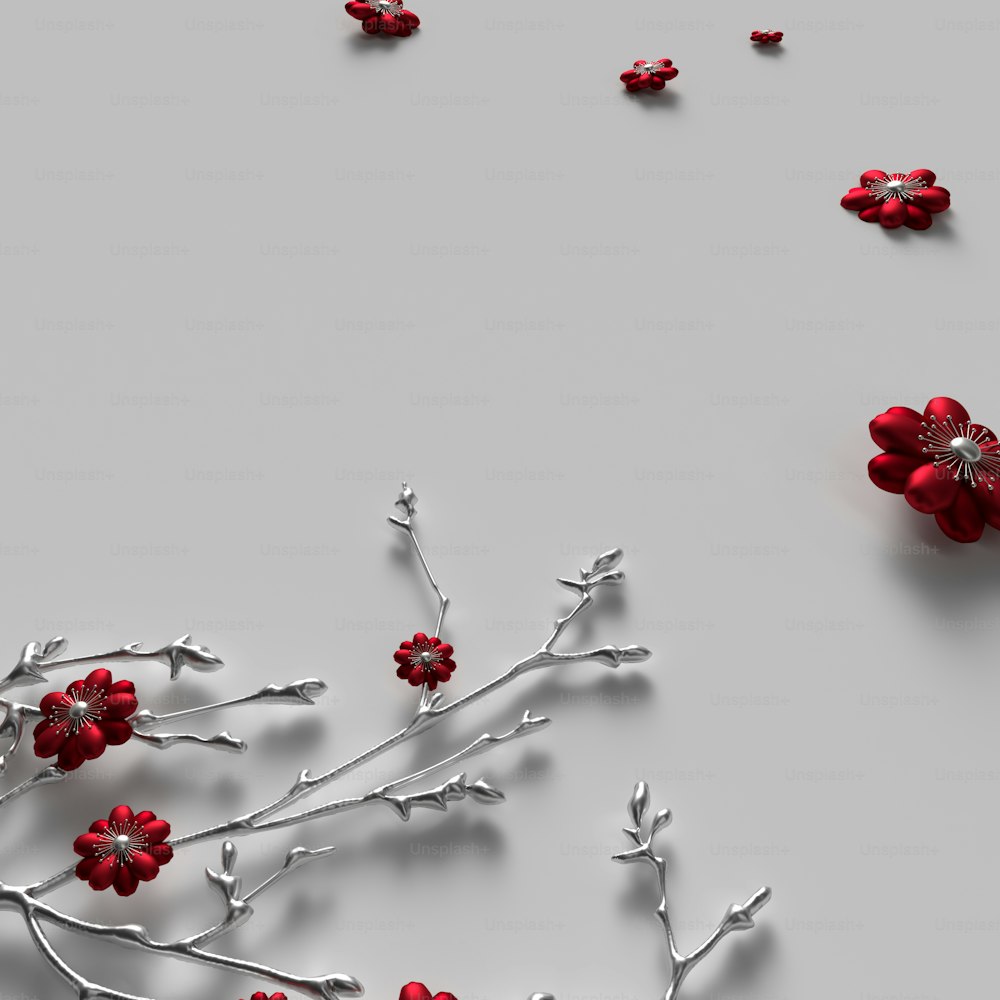 Un ramo de flores rojas sobre un fondo gris