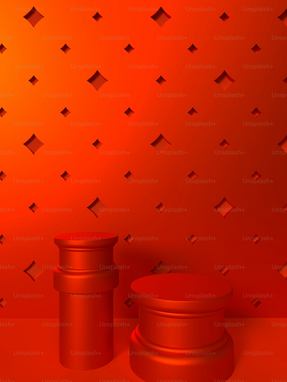 a red background with a couple of round objects