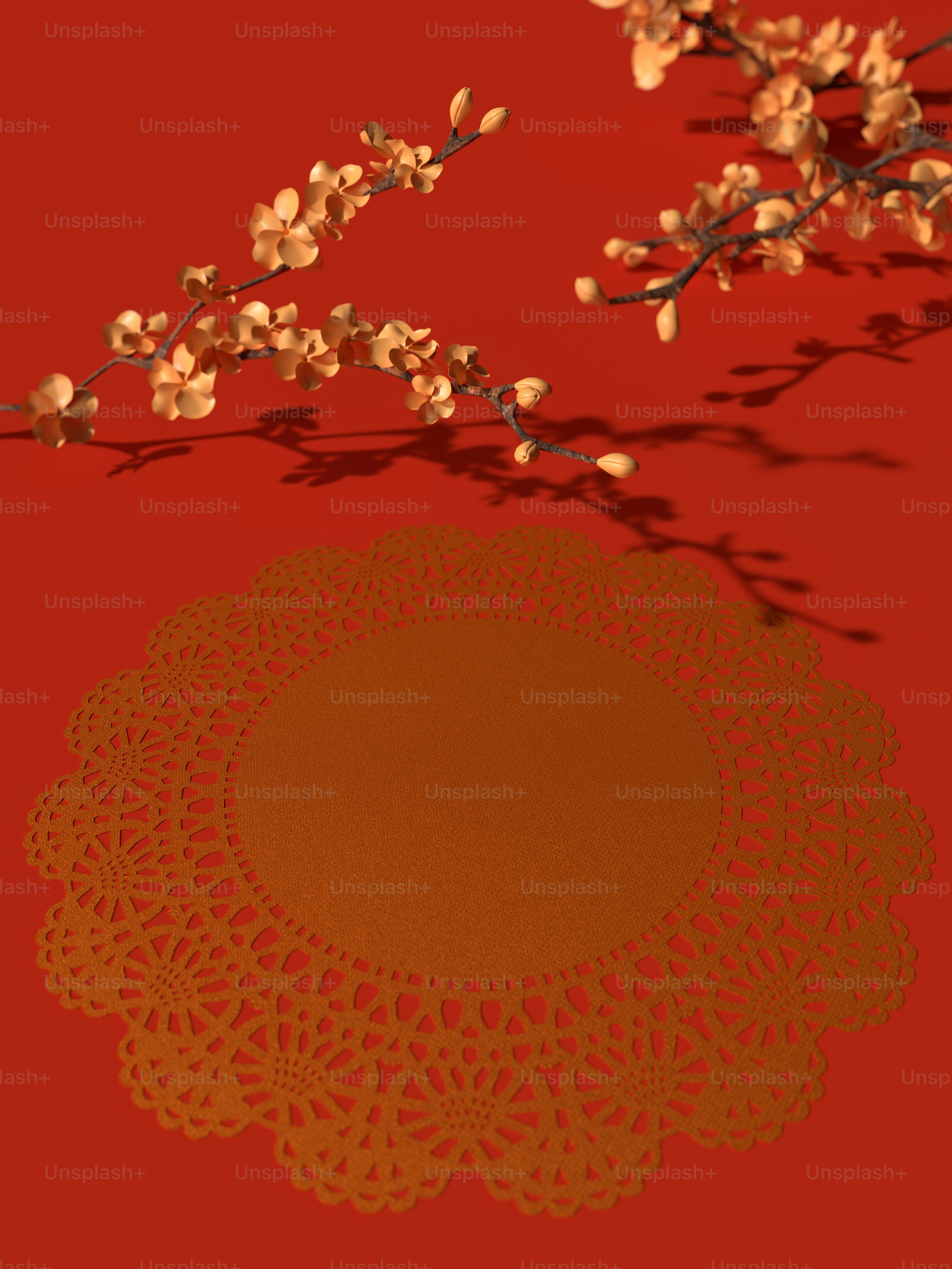 a picture of a doily on a red surface