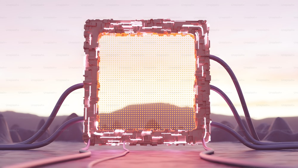 une image d’un processeur d’ordinateur avec une montagne en arrière-plan