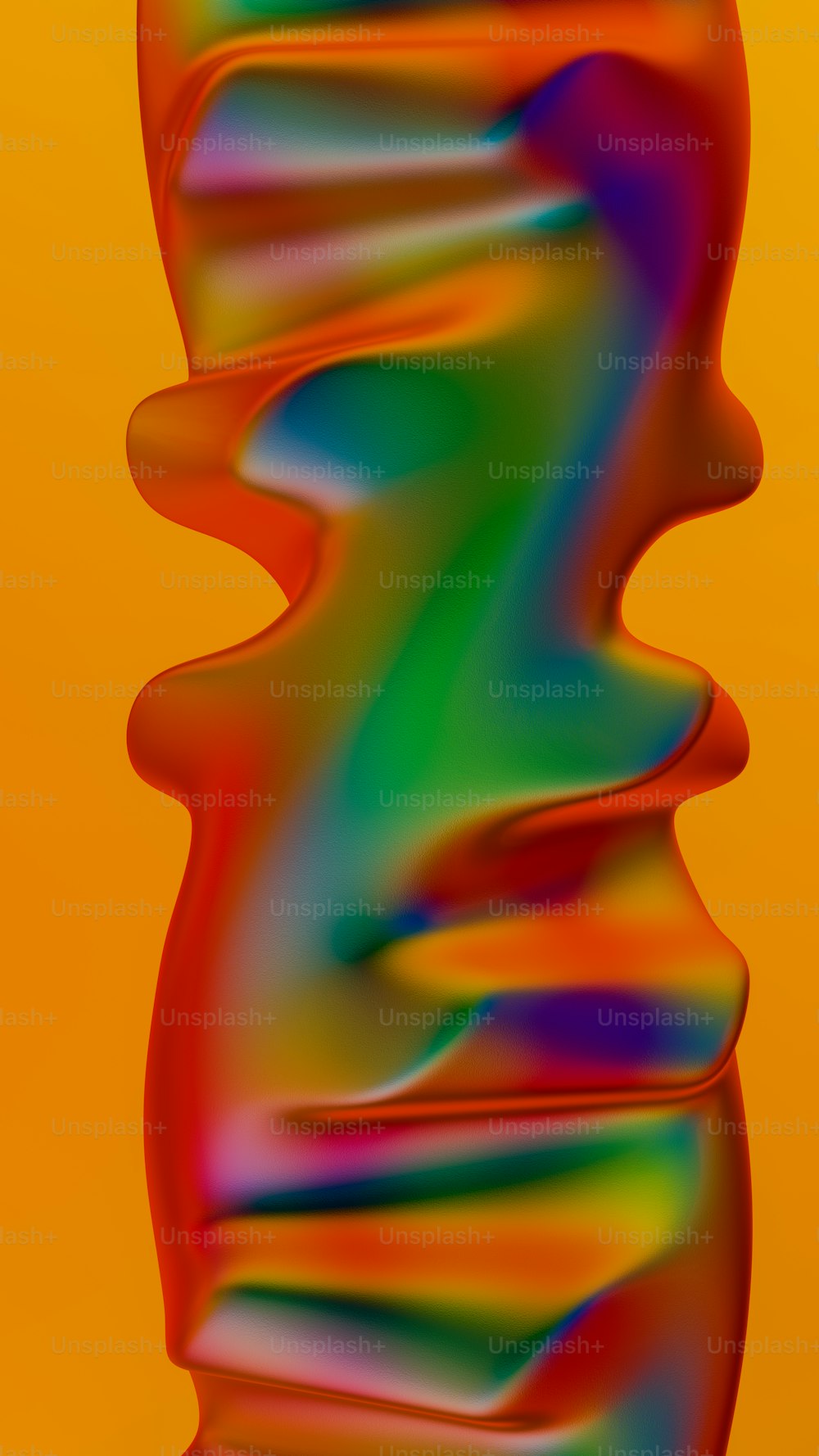 a multicolored image of a curved object on a yellow background