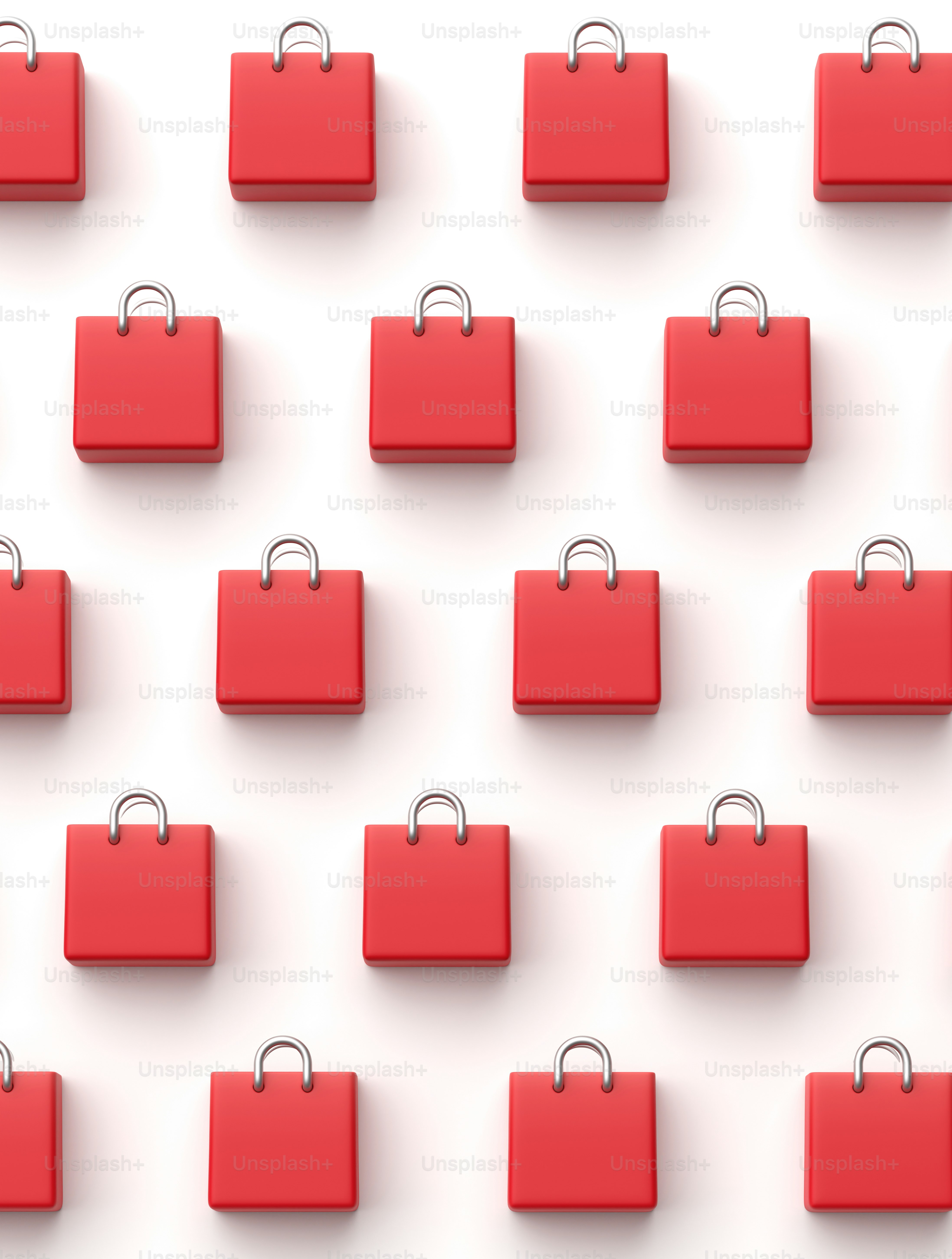 Eine Gruppe roter Taschen sitzt nebeneinander