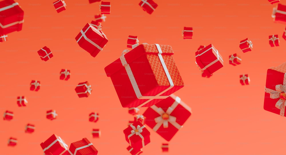 Un grupo de regalos envueltos en rojo y blanco
