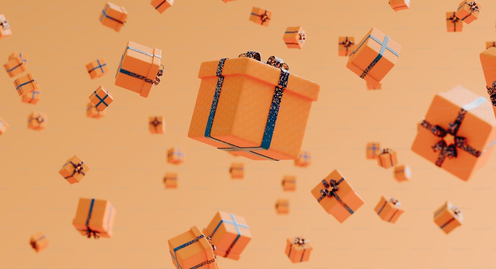 a bunch of boxes that are floating in the air
