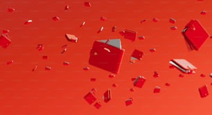 a bunch of red objects that are on a red surface