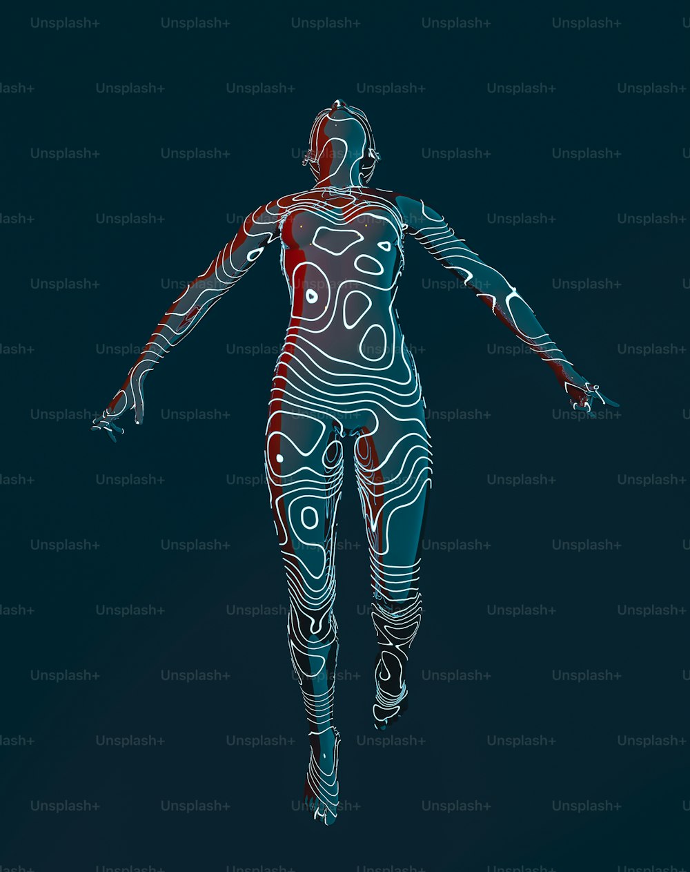 a stylized image of a woman in a body suit