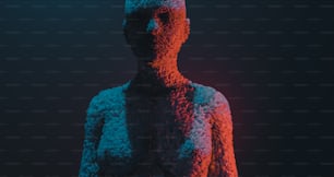 Ein 3D-Bild eines menschlichen Körpers mit roten und blauen Farben